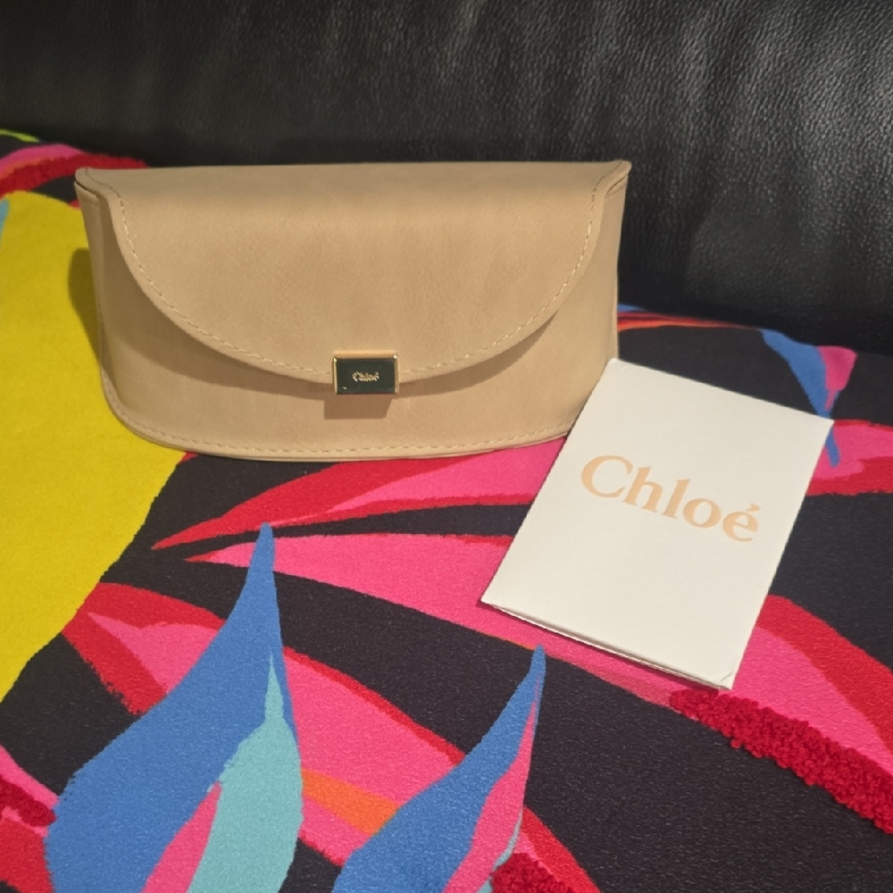 Chloe Beige Large Suade Clutch Sunglass Case NWOT